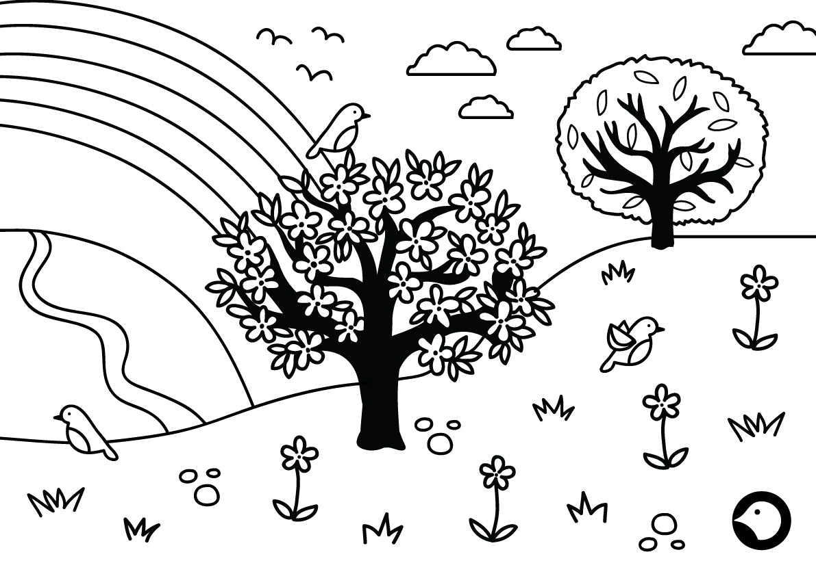 Spring, Summer, Rainbow Colouring Page by Rosie Apps